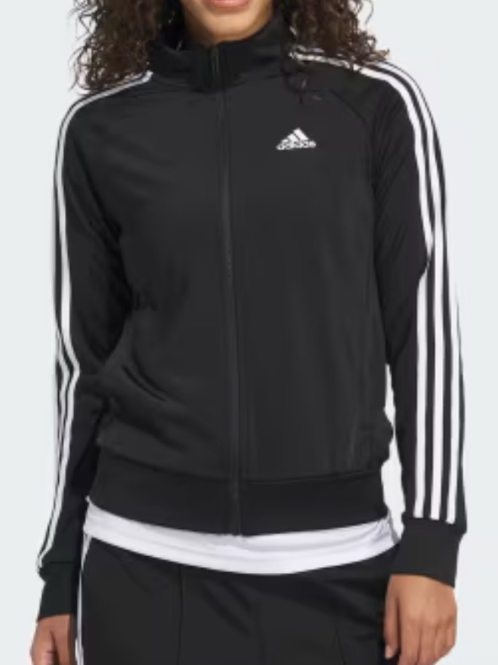Adidas black classic three stripe warm up zip jacket size S